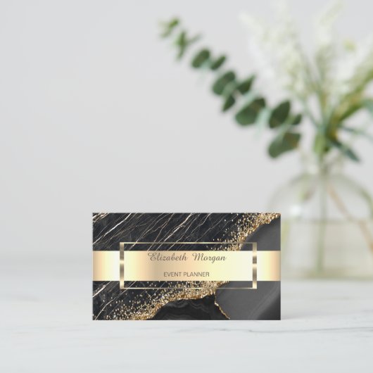 Professional Gold Stripe Black Marble Sequins Visitekaartje (Staand voorkant)