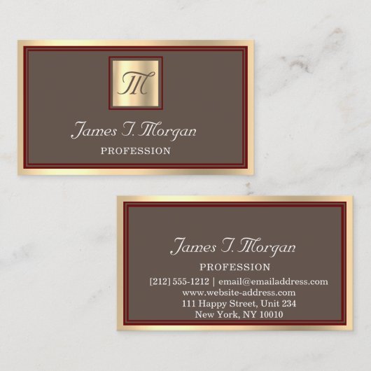 Professional Golden Coffee Framed Maron Monogram Visitekaartje (Voorkant / Achterkant)
