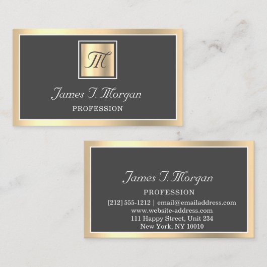 Professional Golden Sepia Logo Gray Monogram Visitekaartje (Voorkant / Achterkant)