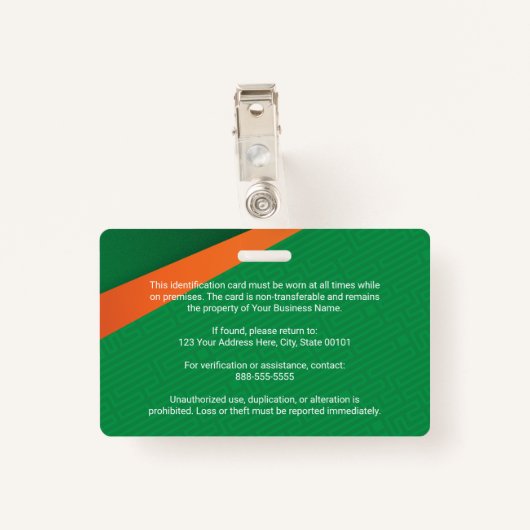 Professional Green Staff ID Badge (Achterkant met clip)