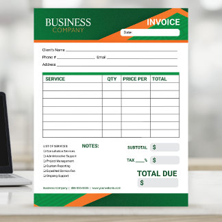 Professional Green with Orange Stripe Invoice Form Notitieblok