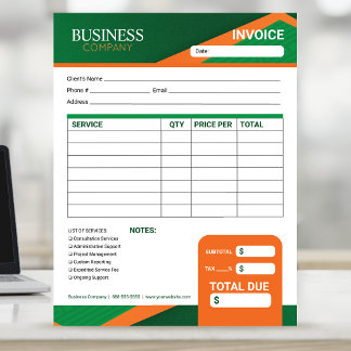 Professional Green with Orange Stripe Invoice Form Notitieblok