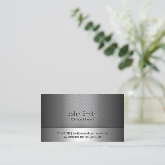 Professional Grey Metal Chauffeur Visitekaartje (Staand voorkant)