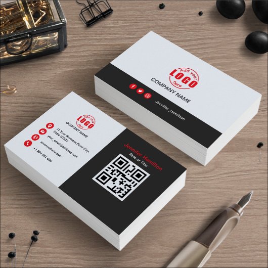 Professional Grey Red voeg uw Logo QR Code toe Visitekaartje