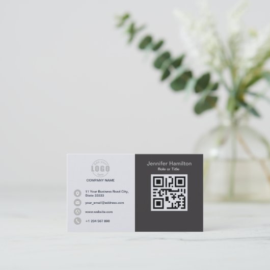 Professional Grey Voeg uw Logo QR Code toe Visitekaartje (Staand voorkant)