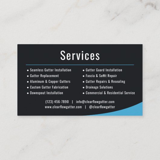 Professional Gutter Installation Company Visitekaartje (Achterkant)
