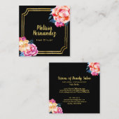 Professional Haarstylist Floral Pink Black Gold Vierkante Visitekaartje (Voorkant / Achterkant)