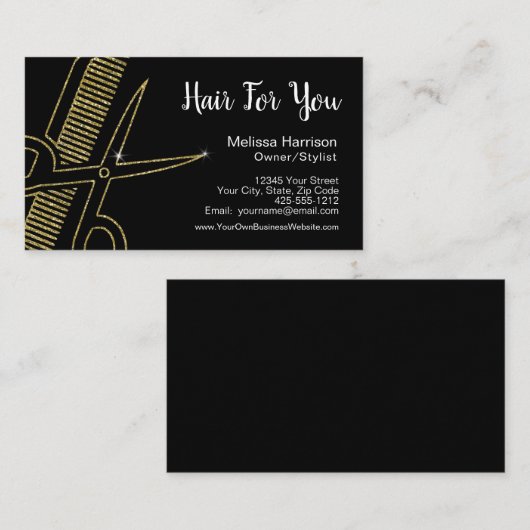 Professional Haarstylist Gold Glitter-schaar Visitekaartje (Voorkant / Achterkant)