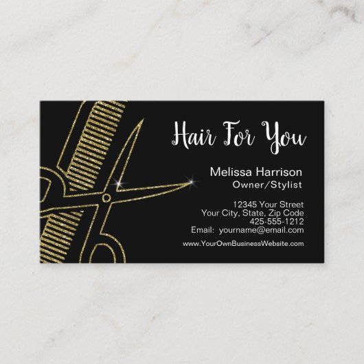 Professional Haarstylist Gold Glitter-schaar Visitekaartje (Voorkant)