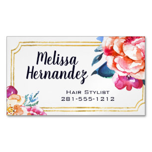 Professional Haarstylist Hair Floral Pink Blue Magnetisch Visitekaartje