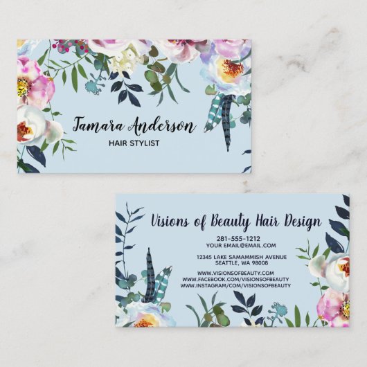 Professional Haarstylist Makeup Floral Pink Boho Visitekaartje (Voorkant / Achterkant)