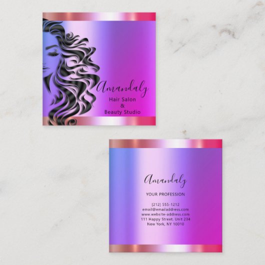 Professional Hair Salon Makeup Lash Paars Pink Vierkante Visitekaartje (Voorkant / Achterkant)
