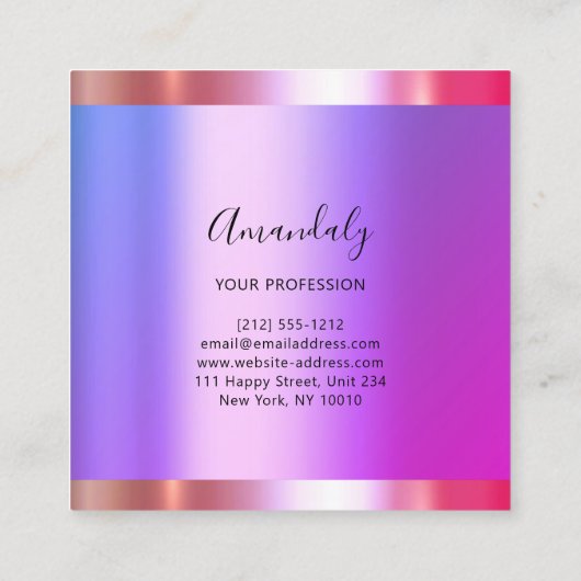 Professional Hair Salon Makeup Lash Paars Pink Vierkante Visitekaartje (Achterkant)