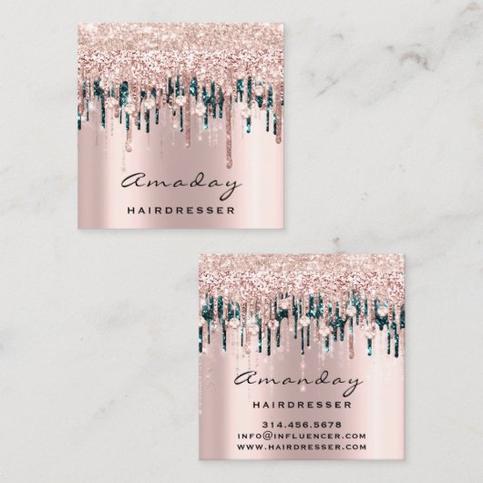 Professional Hairdresser Makeup Roos Diamond Vierkante Visitekaartje (Voorkant / Achterkant)