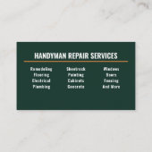 Professional Handyman Modern Forest Green & Gold Visitekaartje (Achterkant)