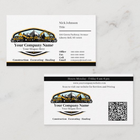 Professional Heavy Equipment Construction Company  Visitekaartje (Voorkant / Achterkant)