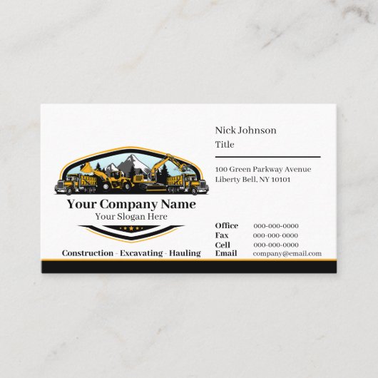 Professional Heavy Equipment Construction Company  Visitekaartje (Voorkant)
