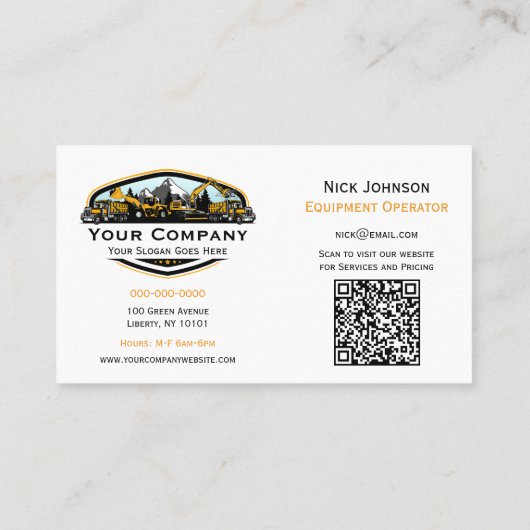 Professional Heavy Equipment Construction Company Visitekaartje (Achterkant)