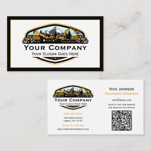 Professional Heavy Equipment Construction Company Visitekaartje (Voorkant / Achterkant)
