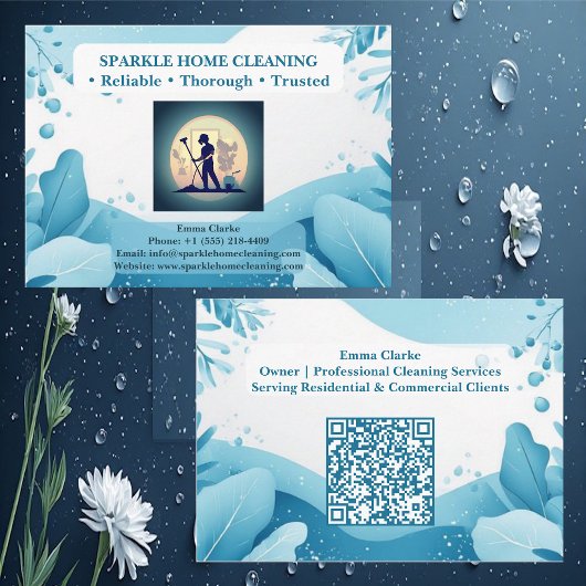 Professional Home Cleaning Services Logo QR Code Visitekaartje