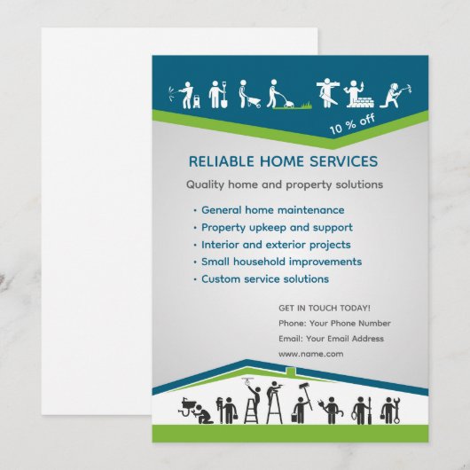 Professional Home Maintenance Flyer Template Kaart (Voorkant / Achterkant)