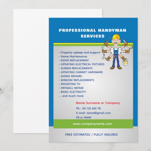 Professional Home Maintenance Flyer Template Kaart (Voorkant / Achterkant)
