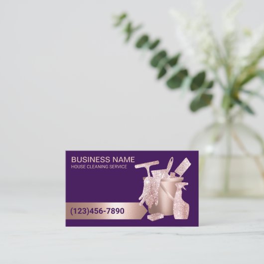 Professional House Cleaning Service Modern Purple Visitekaartje (Staand voorkant)