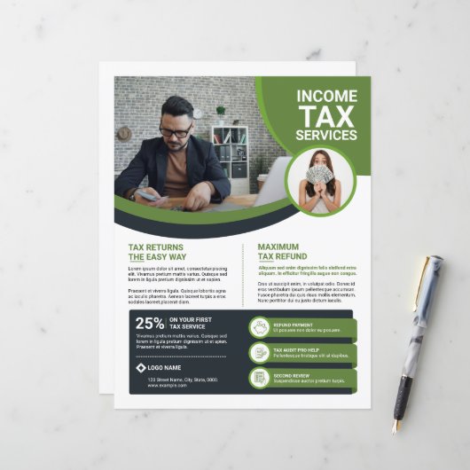 Professional Income Tax Service Flyer Template (Voorkant / Achterkant in situ)