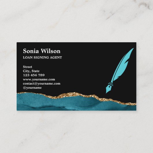 Professional Insurance Agent Blauwgroen Agate Gold Visitekaartje (Achterkant)