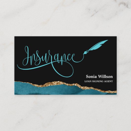 Professional Insurance Agent Blauwgroen Agate Gold Visitekaartje (Voorkant)