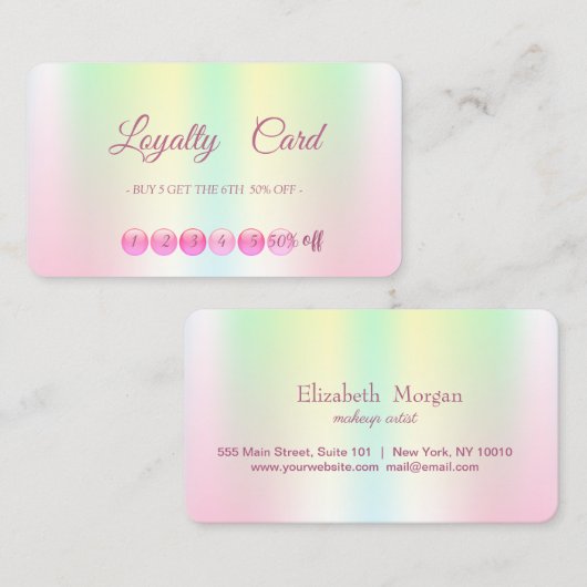 Professional Iridescent Holographic Loyalty-Kaart Klantenkaartje (Voorkant / Achterkant)