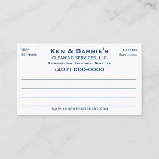 Professional Janitorial Cleaning Housekeeping Serv Visitekaartje (Achterkant)