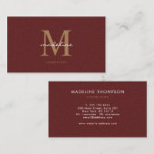 Professional Knit Tweed Red Maroon Gold Monogram Visitekaartje (Voorkant / Achterkant)