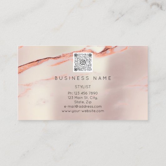 Professional Lashes Brow Makeup Marble Roos QRCode Visitekaartje (Achterkant)
