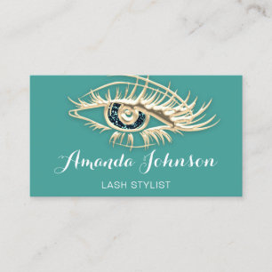 Professional Lashes Brows Makeup Logo Gold Green Visitekaartje