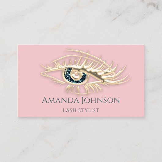 Professional Lashes Brows Makeup Logo Gold Pink Visitekaartje (Voorkant)