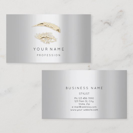 Professional Lashes Brows Makeup Logo Gold Silver Visitekaartje (Voorkant / Achterkant)