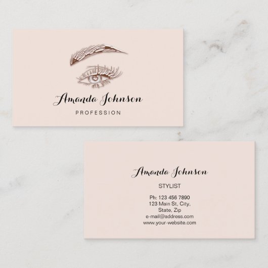 Professional Lashes Brows Makeup Logo Roos Blush Visitekaartje (Voorkant / Achterkant)