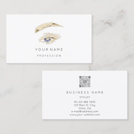 Professional Lashes Brows Makeup Logo White QRCode Visitekaartje (Voorkant / Achterkant)