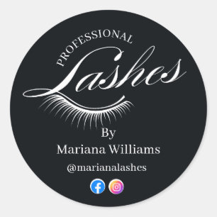 professional lashes, social media black ronde sticker