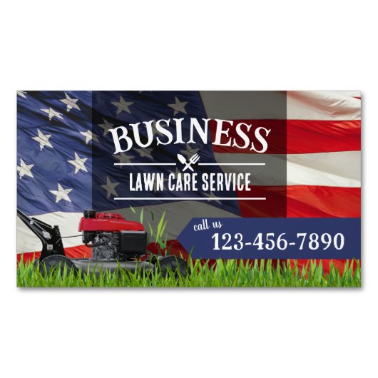 Professional Lawn Care & Landscapapaping US-vlag Magnetisch Visitekaartje (Voorkant)
