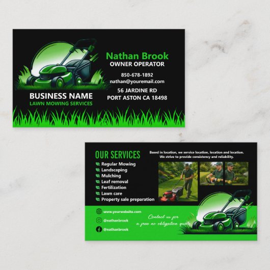 Professional Lawn Care Landscaping Green Black Visitekaartje (Voorkant / Achterkant)