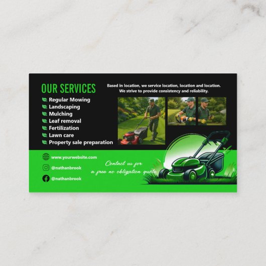 Professional Lawn Care Landscaping Green Black Visitekaartje (Achterkant)