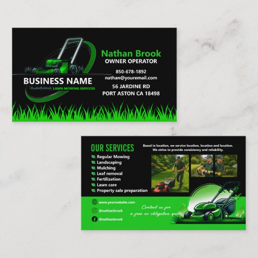 Professional Lawn Care Landscaping Green Black Visitekaartje (Voorkant / Achterkant)
