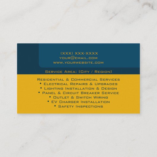 Professional Licensed Electrician Electrical Work Visitekaartje (Achterkant)