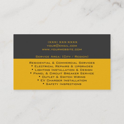 Professional Licensed Electrician Electrical Work Visitekaartje (Achterkant)