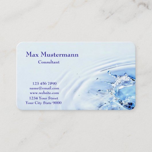 Professional Light Blue Water Splash Visitekaartje (Voorkant)