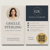 Professional Linen Photo QR Code Modern Visitekaartje