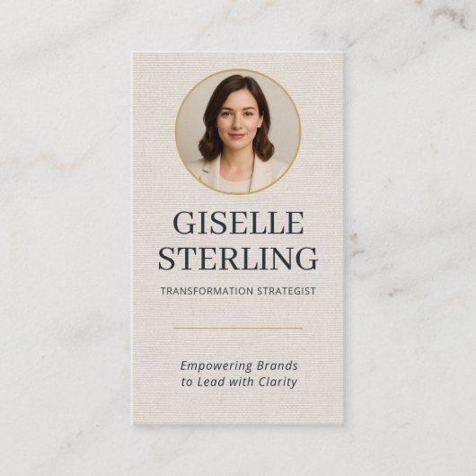 Professional Linen Photo QR Code Modern Visitekaartje (Voorkant)