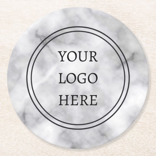 Professional Logo Black en White Marble Business Ronde Kartonnen Onderzetter (Voorkant)
